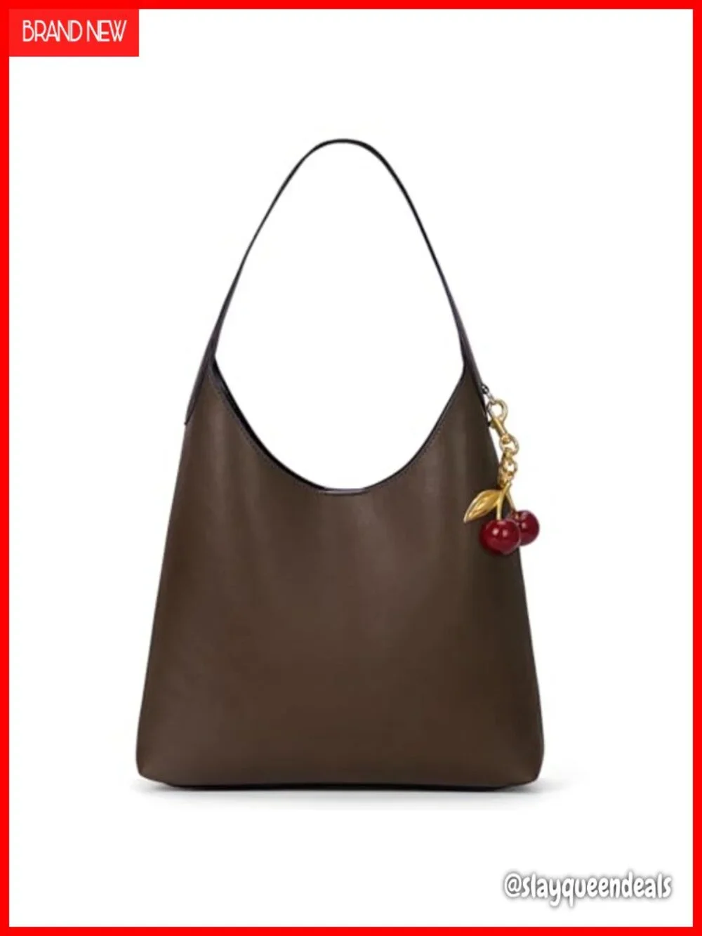 Vegan Leather Medium Slouchy Hobo Shoulder Bag with Cherry Charm